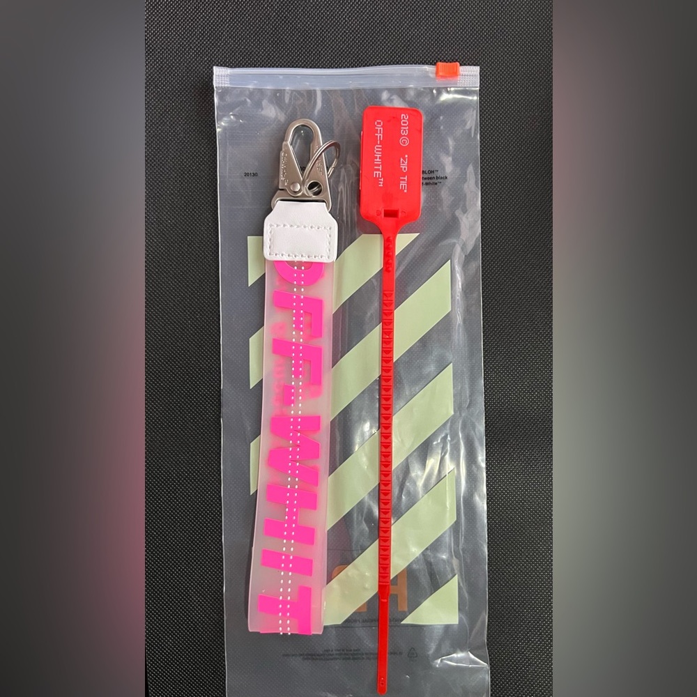 Off-white Lanyard Keychain with industrial clasp (Neon Pink)